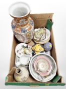 A large oriental porcelain baluster vase, several pieces of Portmeirion, Japanese earthenware vase,