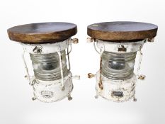 A pair of painted metal J H Peters and Bey of Hamburg ship's lamps/signalling lamps,