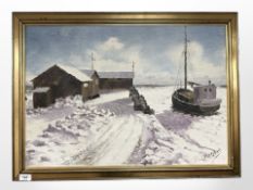 Danish School : Boathouse in winter, oil on canvas, 66 cm x 45 cm.