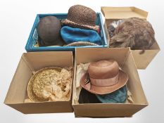 A quantity of vintage lady's purses and handbags, various hats, a gent's bowler hat,