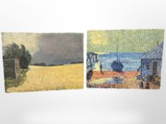 Danish School : Figure by a boathouse, oil on board, 76 cm x 61 cm,