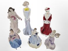Six various Coalport and Wedgwood porcelain ladies,