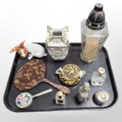 A Japanese porcelain vase, a Crown porcelain tea pot, two perfumes (opened),