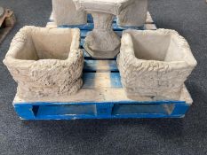 A pair of concrete brick and ivy garden planters, height 26cm.