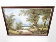 Cafieri (contemporary) A rural path around a lake, oil on canvas, 60 cm x 90 cm.