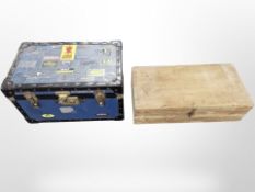 A Victorian pine box and a 20th century luggage case,