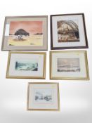 Four local prints, including view of the River Tyne, After Tom MacDonald, signed to margin,