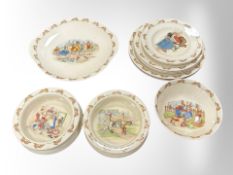 Eleven pieces of mid-20th century Royal Doulton Bunnykins china, Denby and Hornsea mugs,