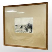 Danish School : Figure walking in strong winds, drypoint etching, indistinctly signed,