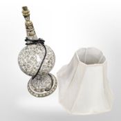 A contemporary crackle glazed lamp with shade,