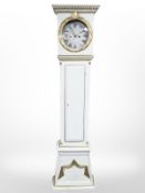 A 19th century continental painted and gilt long case clock with two weights,