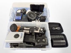 A quantity of musical and other equipment, including a Nux delay time core switch,