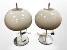 A pair of 1970's chrome and plastic mushroom table lamps,