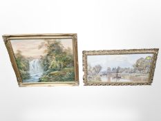 R Danford (contemporary) : Study of a waterfall, oil on board,