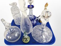 Three crystal decanters, jug,