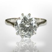 A fine diamond solitaire ring, the brilliant-cut stone approximately 2.4ct, size N/O, 3.8g.