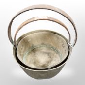 Two Victorian brass jam pans, tallest 24 cm.