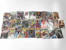 An assortment of Marvel and DC Comics, including The Spectacular Spiderman, The Amazing Spiderman,