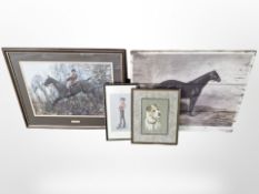 A group of prints including portrait of a terrier, characterure of a British soldier,