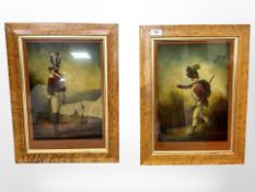 A pair of reproduction colour prints on glass depicting a light infantryman and a sergeant of