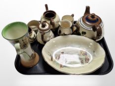 A Royal Doulton Dickens ware twin-handled vase, Francis Drake bowl,