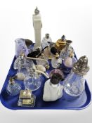 A group of glass atomisers and other dressing table items.