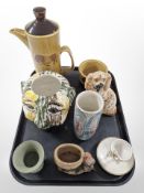 A group of ceramics including a Palissy coffee pot and matching bowl,
