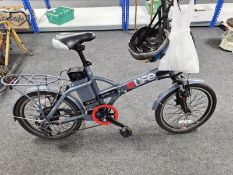 An E-Life Natural 300 folding electric bike, with battery pack, power lead and key,