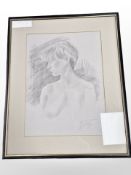 Marcus Jones (20th century) : head and shoulders portrait of a nude woman, pencil,