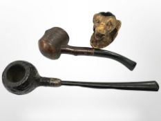 Two antique pipes, one in birch wood and stamped Ropp, Made in France,