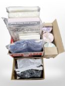 A group of duvet covers, cups, pair of lady's shoes, size 4, etc.