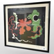 A Danish abstract lithograph, signed indistinctly, 49 cm x 47 cm.
