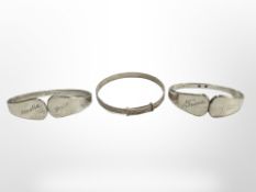 Three silver baby's bracelets.