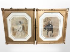 Mid 19th century British School, a pair of three quarter length portraits of a lady and gentleman,