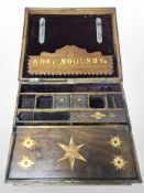 A Victorian inlaid oak correspondence box named to Ada Soulsby,