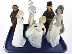 Four Nao figures and two decanters in the form on monks