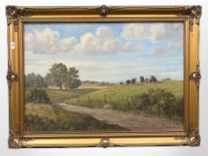 C Bergesen : A pathway through farmland, oil on canvas, 95 cm x 66 cm.