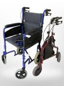 A Dash folding wheelchair and a Days mobility walking aid.