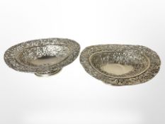A pair of pierced silver oval bonbon dishes, width 16 cm. CONDITION REPORT: 237.
