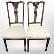 A pair of inlaid mahogany occasional chairs
