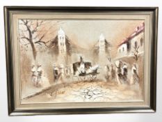 Caezar (contemporary) : figures in a street, oil on canvas,