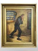 Otto Hack : A figure in a cottage interior, oil on canvas, 31 cm x 40 cm.