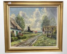 Danish School : Pathway towards a windmill, oil on canvas, 69 cm x 59 cm.