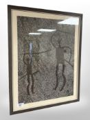 A Danish colour print, depicting figures hanging on branches, 44 cm x 56 cm.