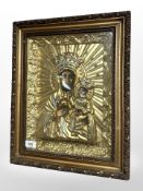 A continental gilded and encrusted icon, 38 cm x 47 cm.