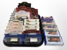 A collection of die cast model delivery vans including Lledo, Ringtons, PG tips etc, all boxed.