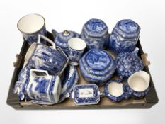 A group of Ringtons blue and white ceramics including caddies, chintz tea china,