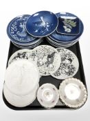 Royal Copenhagen blue and white collector's plates, further wall plates designed by Bjorn Wiidlad,