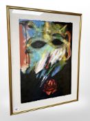 After Olef Olsen, a pastel drawing of a mask, 41 cm x 56 cm.