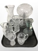 A lead crystal table lamp, vases, jug,